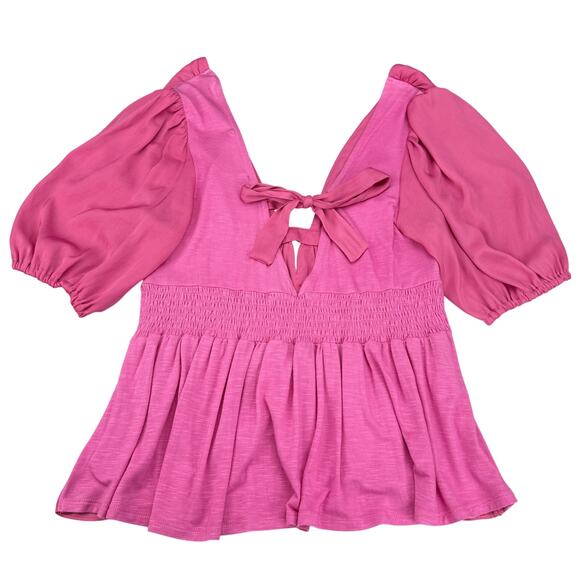 NWT DOLAN Anthropologie Cut-Out V-Neck Peplum Top Sz Small Pink - Picture 6 of 7